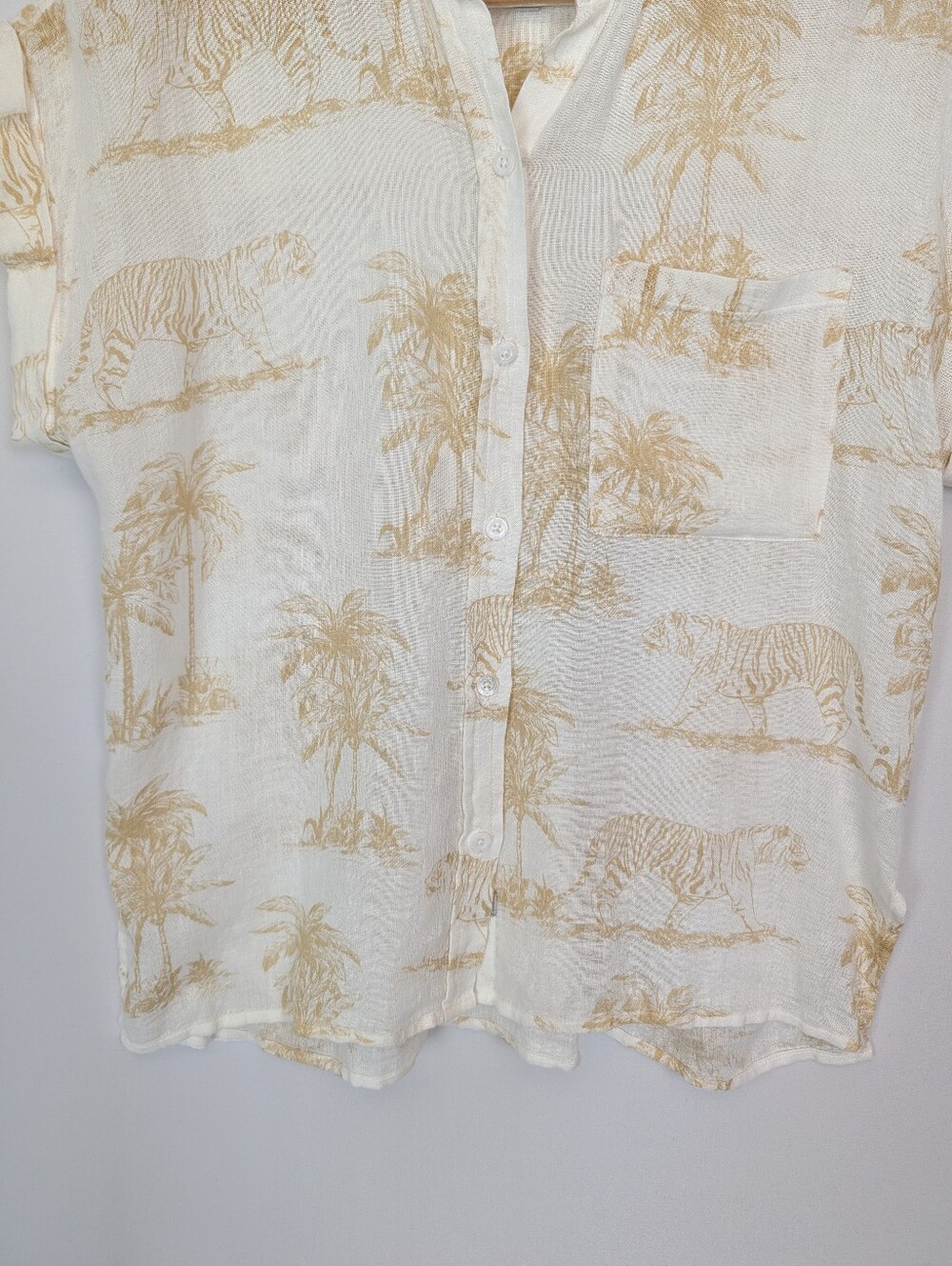 Rails Whitney Linen Shirt Palm Tree Wild Bengal Tigers - Picture 5 of 7